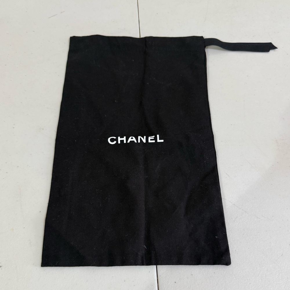 CHANEL Black and White Logo Drawstring Dust Bag